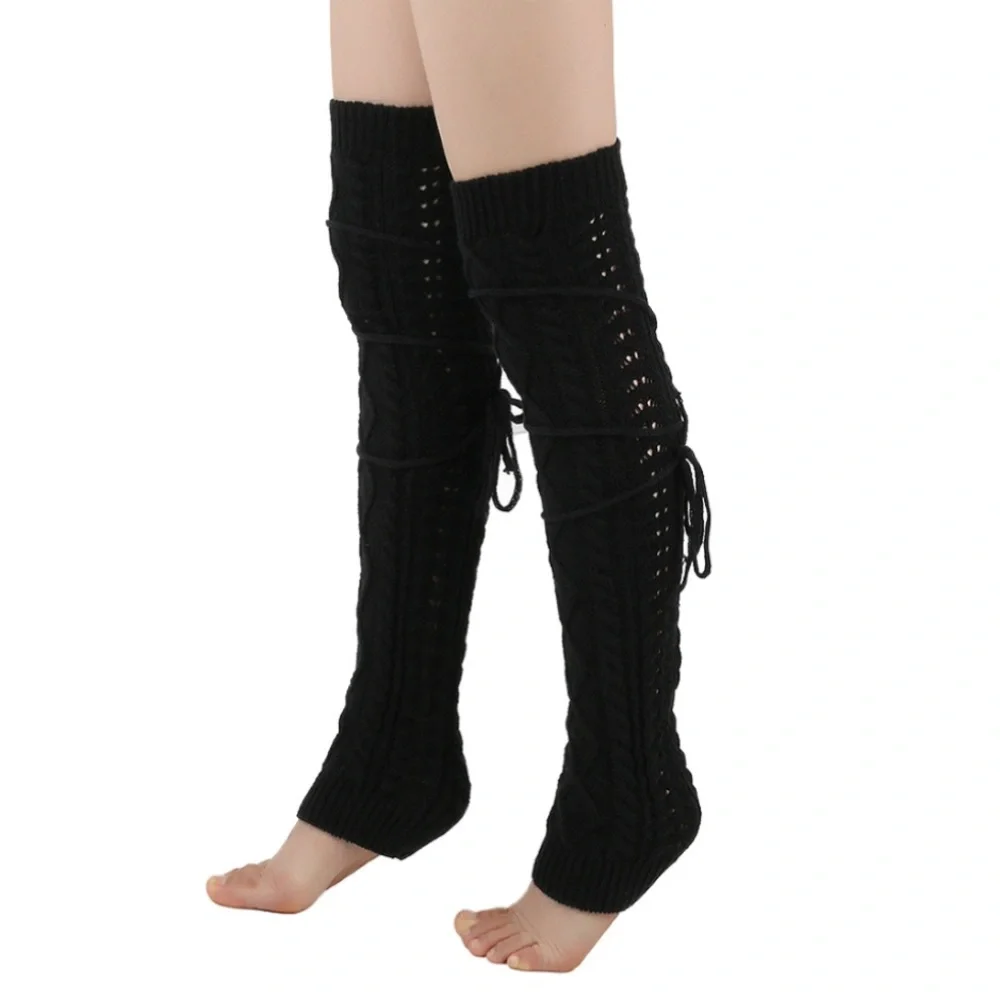 Warm Leg Warmers Knit Crochet Legging Boot Socks - Black